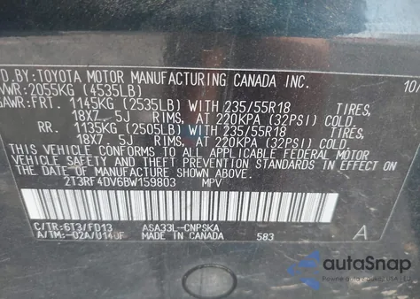2011 Toyota Rav4 Sport from USA, damaged, VIN 2T3RF4DV6BW159803
